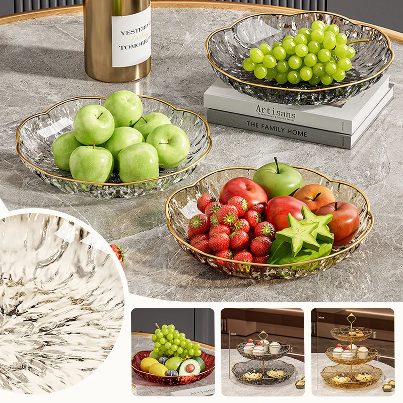 1PC Clear Decor Tray 2/3 Tier Fruit Plate Stand Coffee Table Snack Tray Dried Fruit Dessert Plate Bar Counter Display Holder