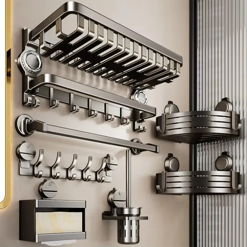 

Aluminum Folding Towel Rack Punch-Free Wall-Mounted Suction Cup Bathroom Towel Shelf Storage Organizer for Hotel Bedroom Gym