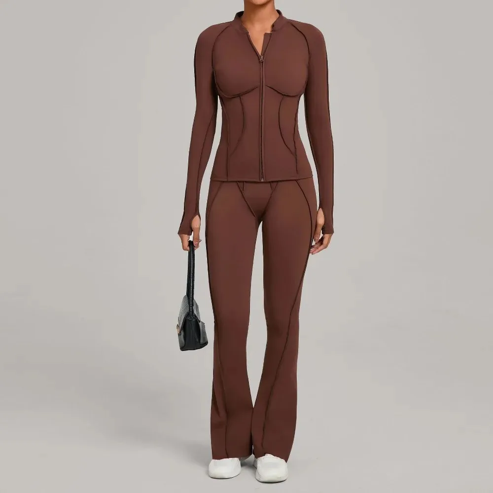 New Gym Yoga Outfit for Women Zipper Long Sleeve Fitness Suit Daily Casual Running Fitness Sportswear Two-Piece Sets Coat+Pants - Image 4