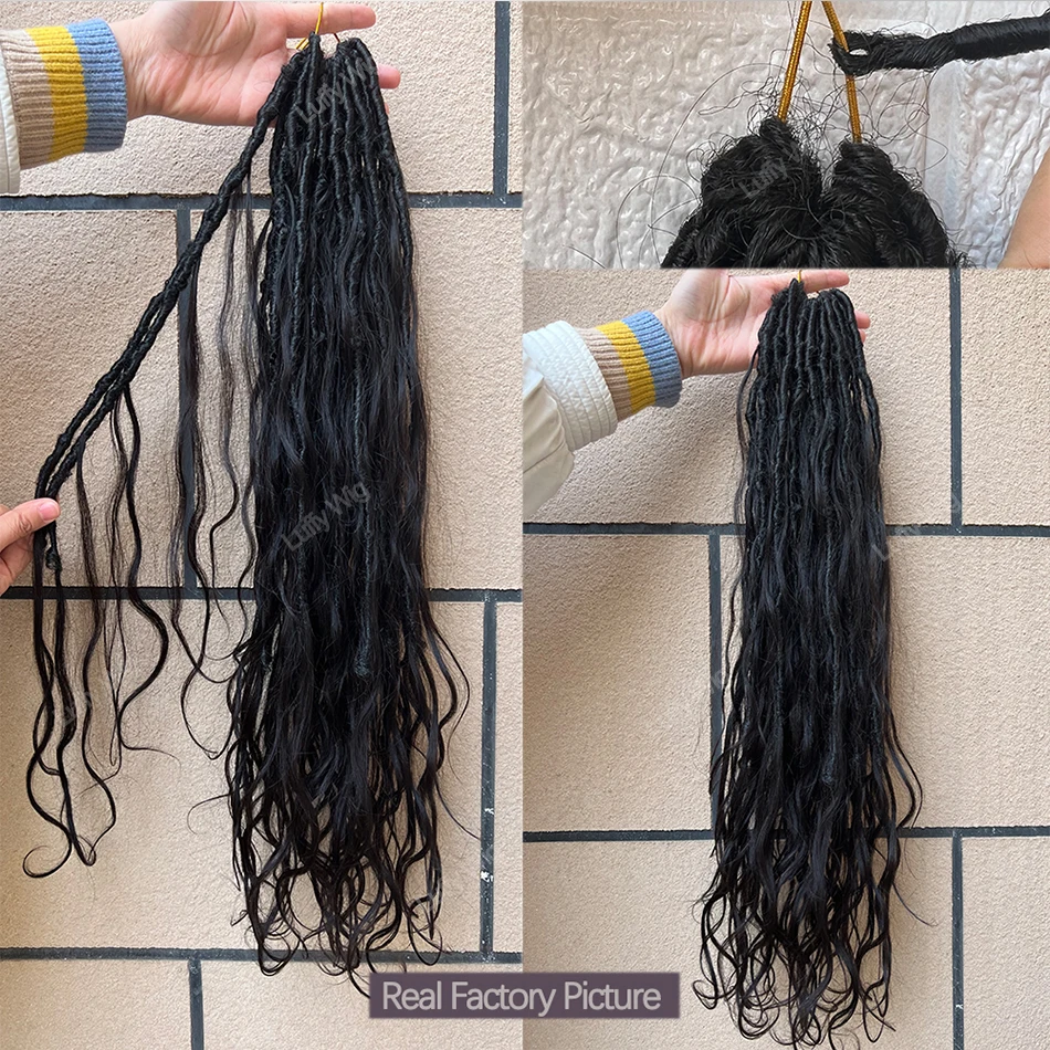 Body Wave Gehaakte Boho Locs Met Mensenhaar Krullen Pre-Lused Synthetische Dreadlocks Vlechten Hair Extensions Voor Zwarte Vrouwen Luffy