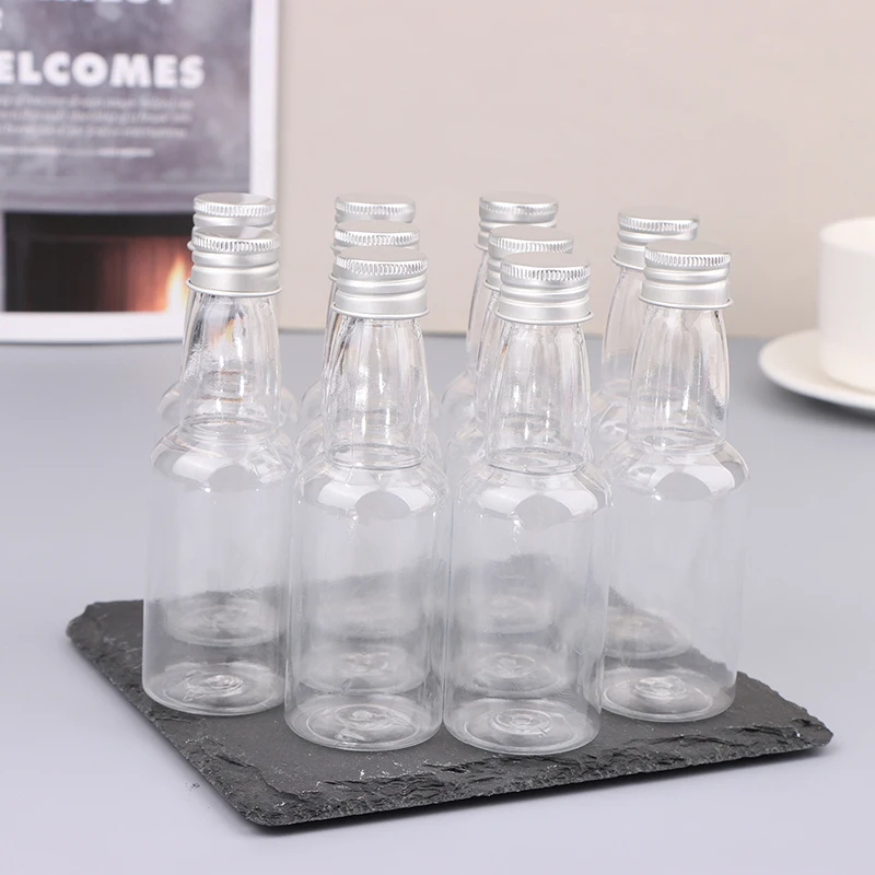 10Pcs 50ml Mini Clear PET Refillable Small Wine Bottles For Party Wedding Liquor Bottles With Leak Proof Screw Lid