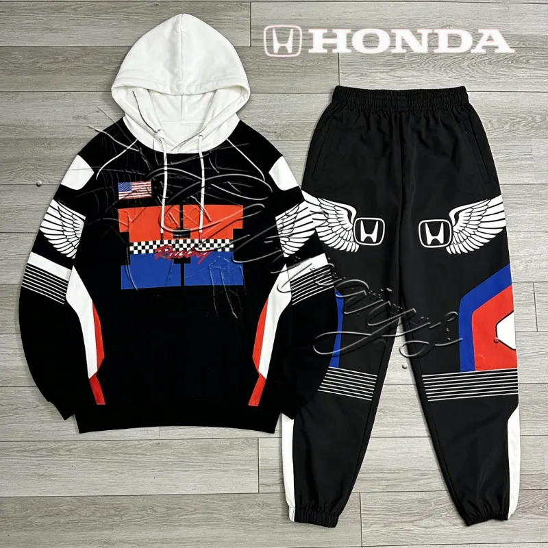 

2026 New Honda HRC Racing Outdoor Sports Warm Motorcycle Suit Men's MOTO Off Road Enthusiast Hoodie Pants Set Retro Hoodie