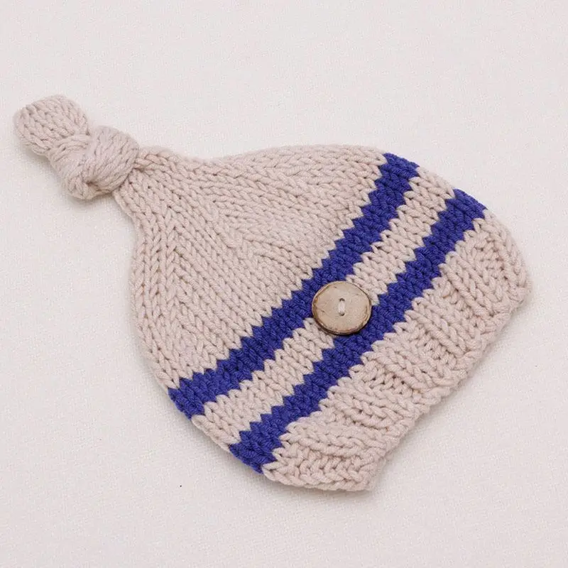 Newborn Photography Suit Striped Overalls Knitted Hat Set Blue Stripes Costume