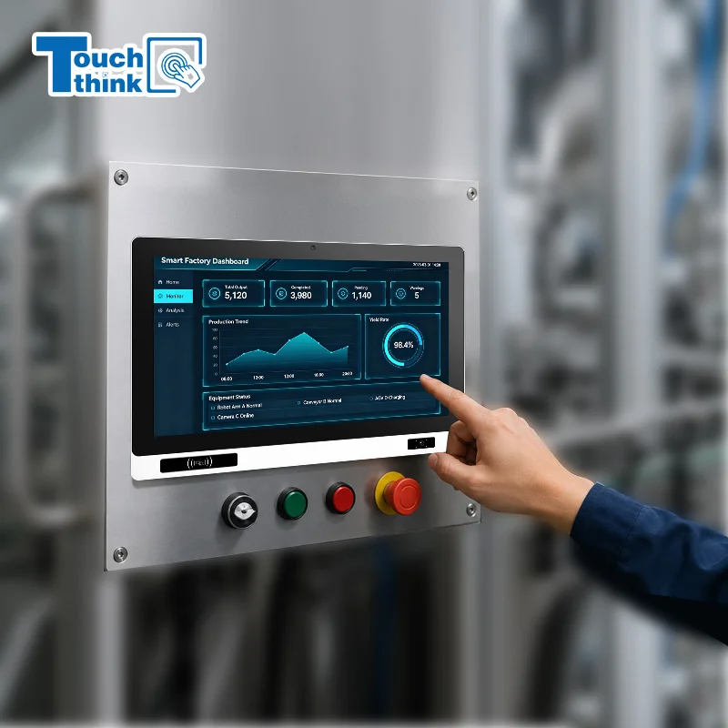 15.6 Inch MES Terminal Industrial Panel PC Fanless IP65 Touch Screen All-in-One HMI Computer Android 13 Windows Dual LAN RS232