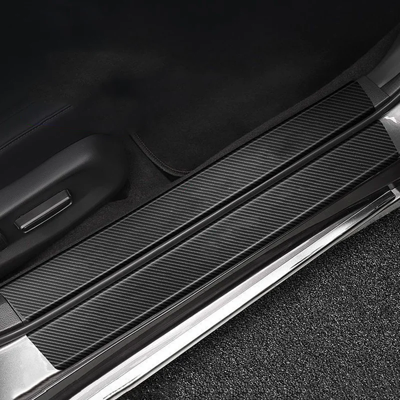1/4/5/9Pcs Car Door Carbon Fiber Threshold Protector Decal for Trunk Bumper Sticker Three Red Lines view 6