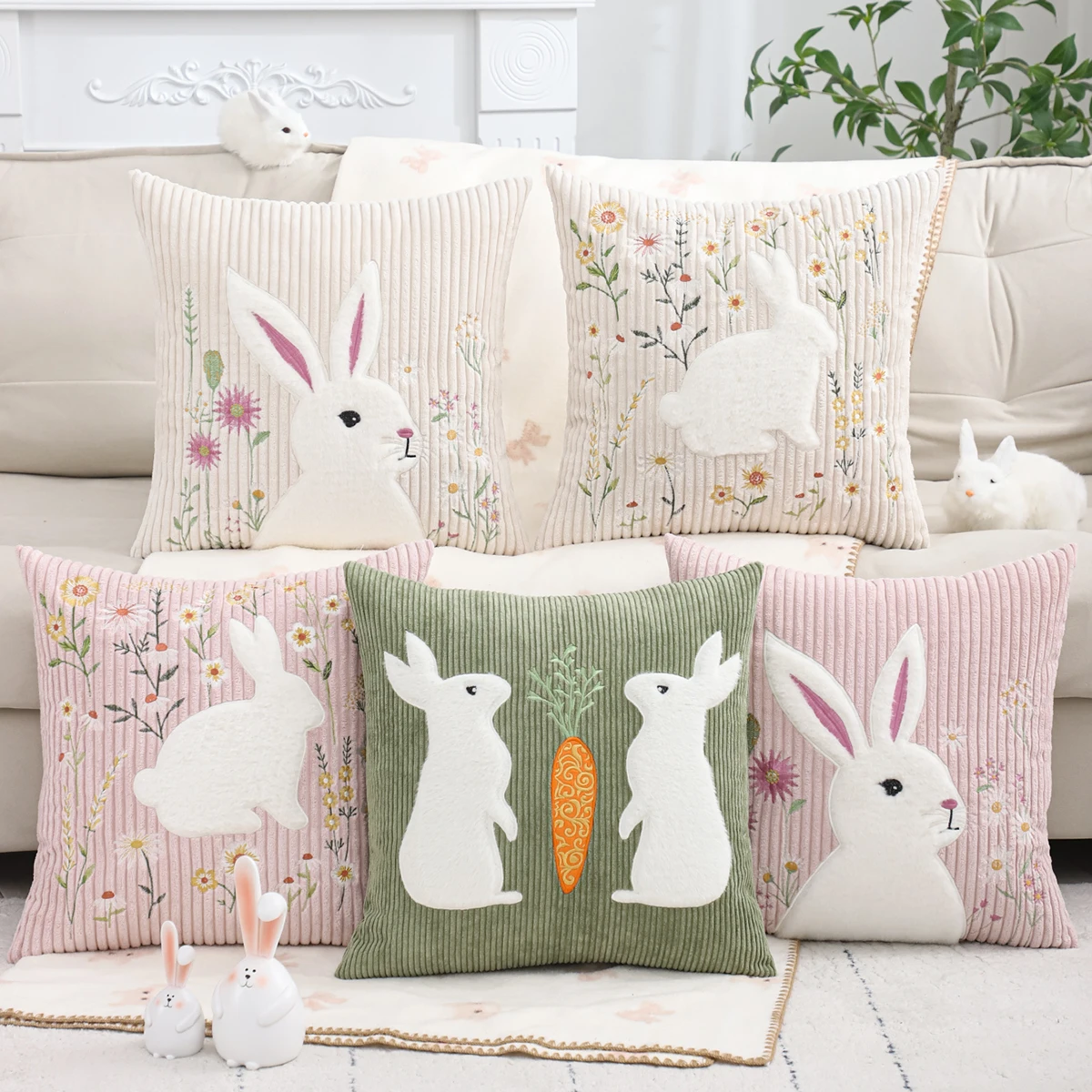 1 PC Easter Decorative Pillow cover Rabbit Corduroy Embroidery Plush Spring Summer Gift living Room Sofa Home Decor
