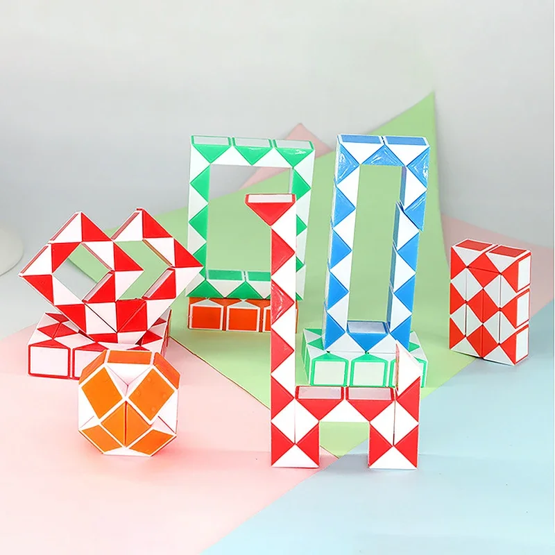 مكعب ألغاز ثعبان سحري صغير مكون من 24 قطعة - لعبة مسطرة قابلة للطي للأطفال في حفلات أعياد الميلاد هدية لتخفيف التوتر حشو بيناتا #5