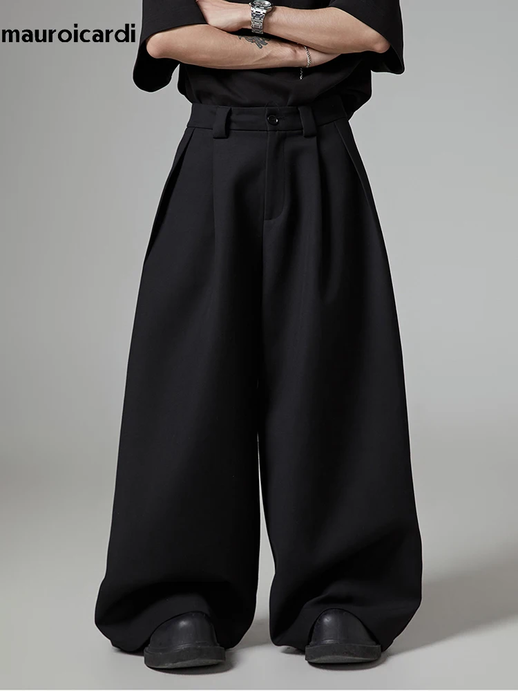 Mauroicardi Wiosna Jesień Oversized Long Black Flowy Baggy Wide Leg Pants for Mens Streetwear Loose Casual Soft Trousers 2024