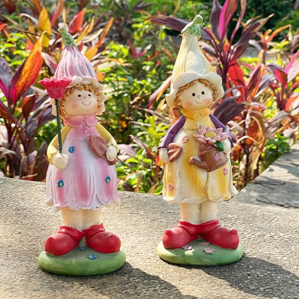 

2pcs Creative Resin Garden Couple Sculpture Cartoon Cute Boy and Girl Statue Waterproof Miniatures Figurine Yard