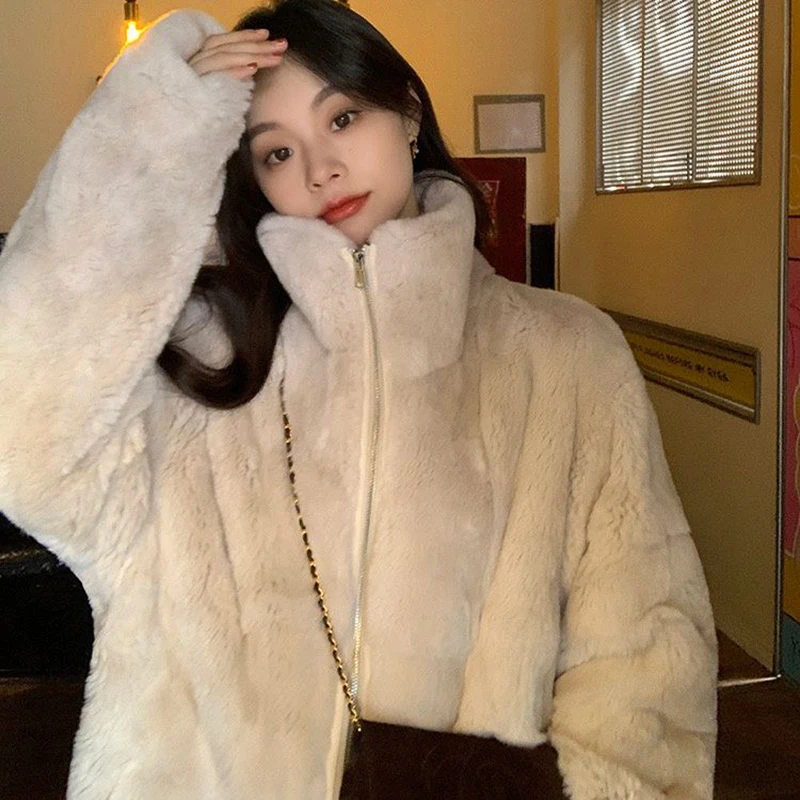 2025 여성 가을 겨울 신상 마오 플러시 재킷 캐주얼 스포츠 다용도 두꺼운 따뜻한 오버코트 인조 렉스 토끼털 코트