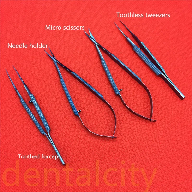 Tytanowe instrumenty chirurgiczne Tlloy Okulistyczne mikrosurgiczne instrumenty dentystyczne Uchwyty igłowe + 11,5 cm nożyczki + pęseta