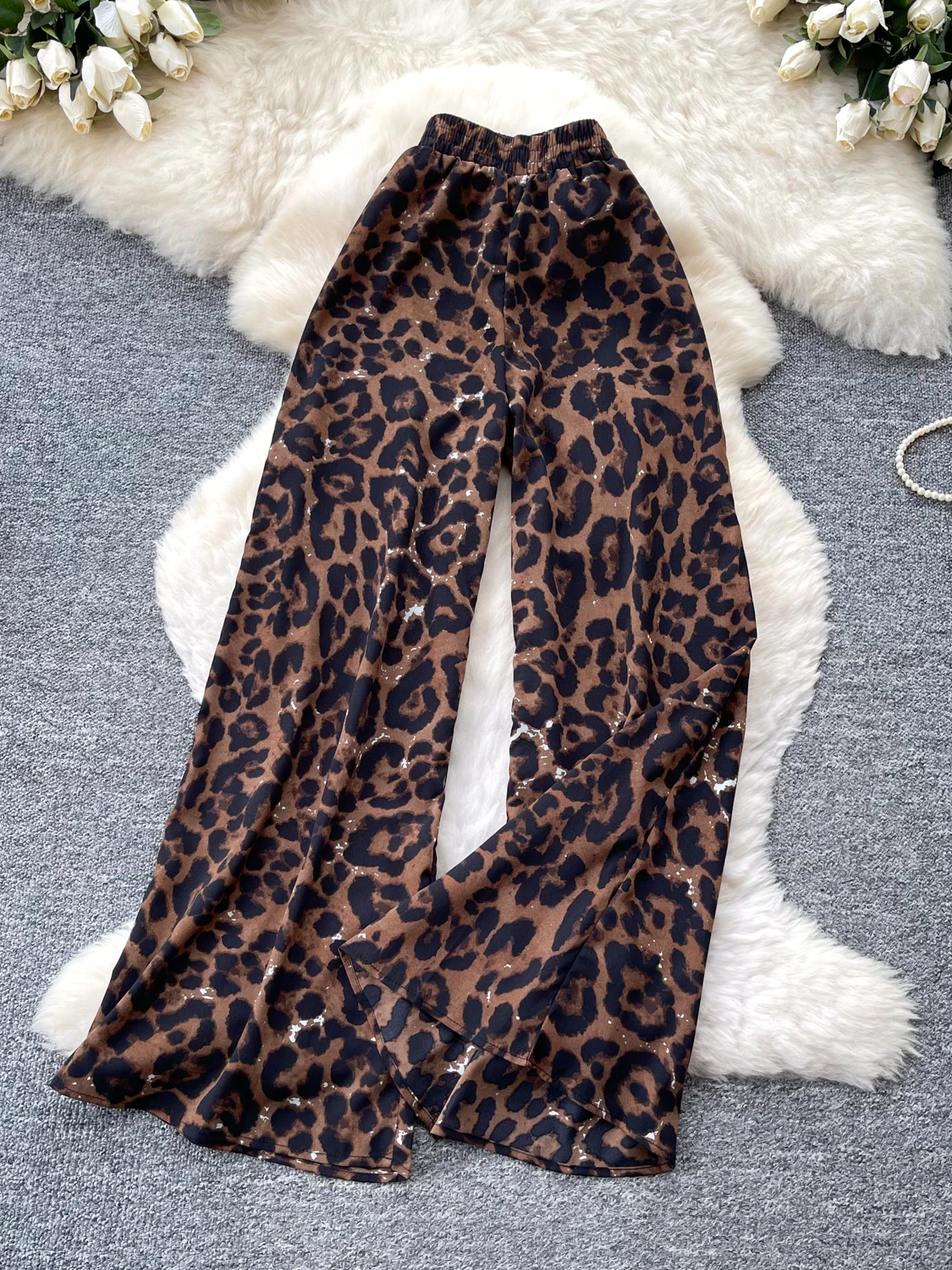 High Waist Leopard Print Wide Leg Pants Women Loose Casual Long Pants Commute Style Simple Elegance Long Pants