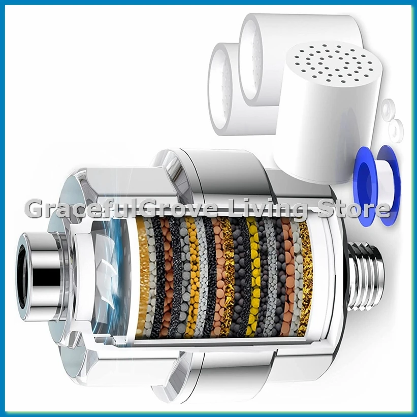 

20-ступенчатый душевой фильтр-фильтр для жесткой воды, с 3 сменными фильтрующими картриджами, вентилятором, фильтром для воды для душа-ABFB