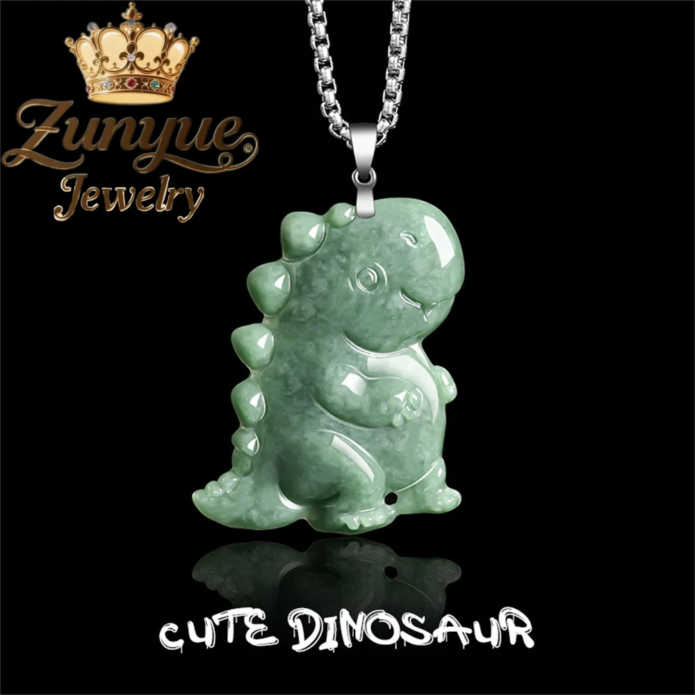 

Natural A-Grade Jadeite Emerald Green Cute Dinosaur Pendant Ice-Type Jade Pendant S925 Silver Exquisite Cute Personalized Gift