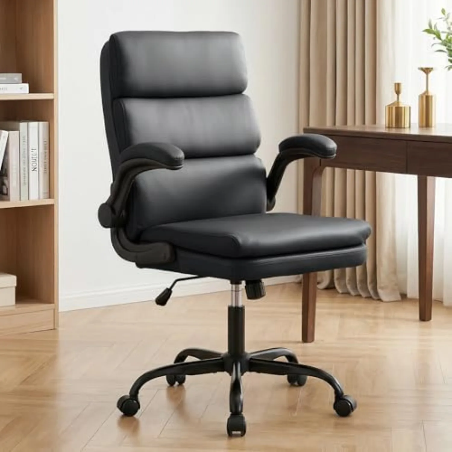 Mid Back Office Desk Chair,Leather Conference Room Chairs,Ergonomic Home Computer Chair,Modern Executive Chair with