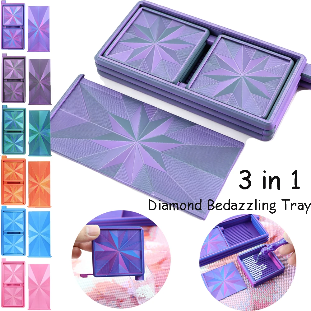 3 in 1 Diamond Art Trays With Lid,Stackable Beading Plates Drill Storage Container Rhinestone Sorting Trays DIY Crafts Tools Acc