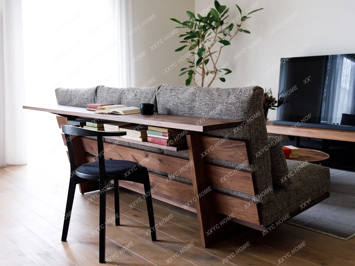 Solid wood bookshelf sofa wabi-sabi wind simple modern living room small apartment art homestay sofa