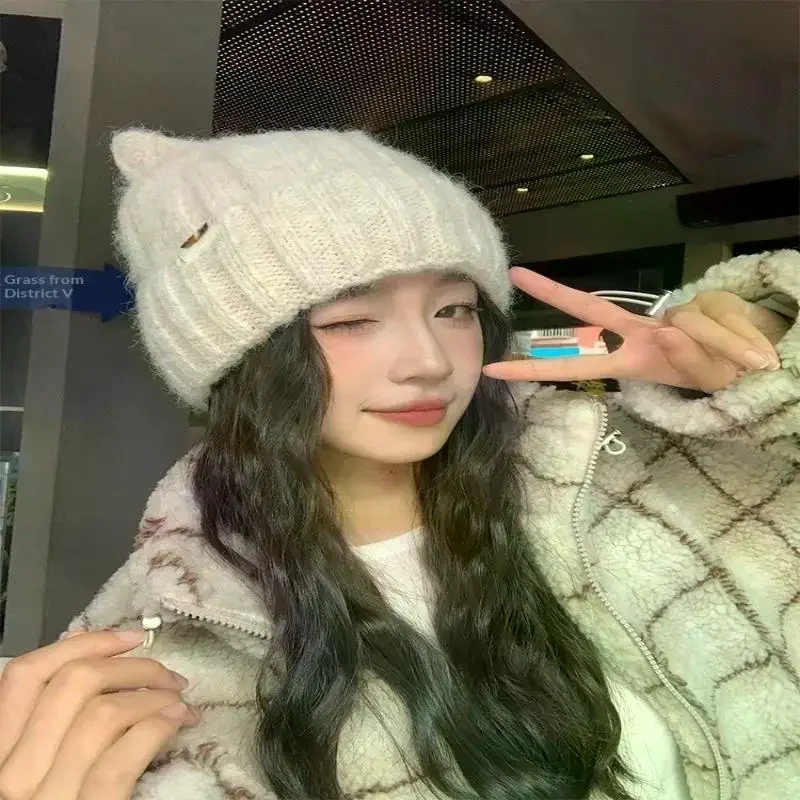 القط الأذن قبعة الشتاء قبعة دافئة محبوك قبعة مع يندبروف سميكة تصميم لطيف الخريف الشتاء الملحقات الدافئة