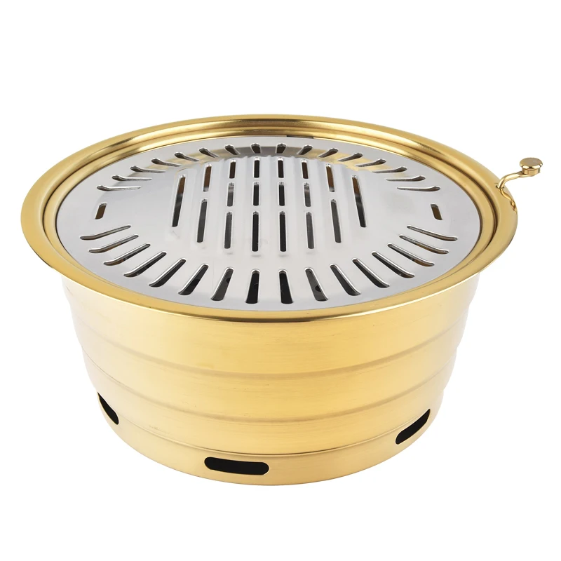 Высококачественная крытая плита Hibachi Golden Коммерческий бездымный фильтр Круглый угольный гриль-стол для барбекю для ресторанов