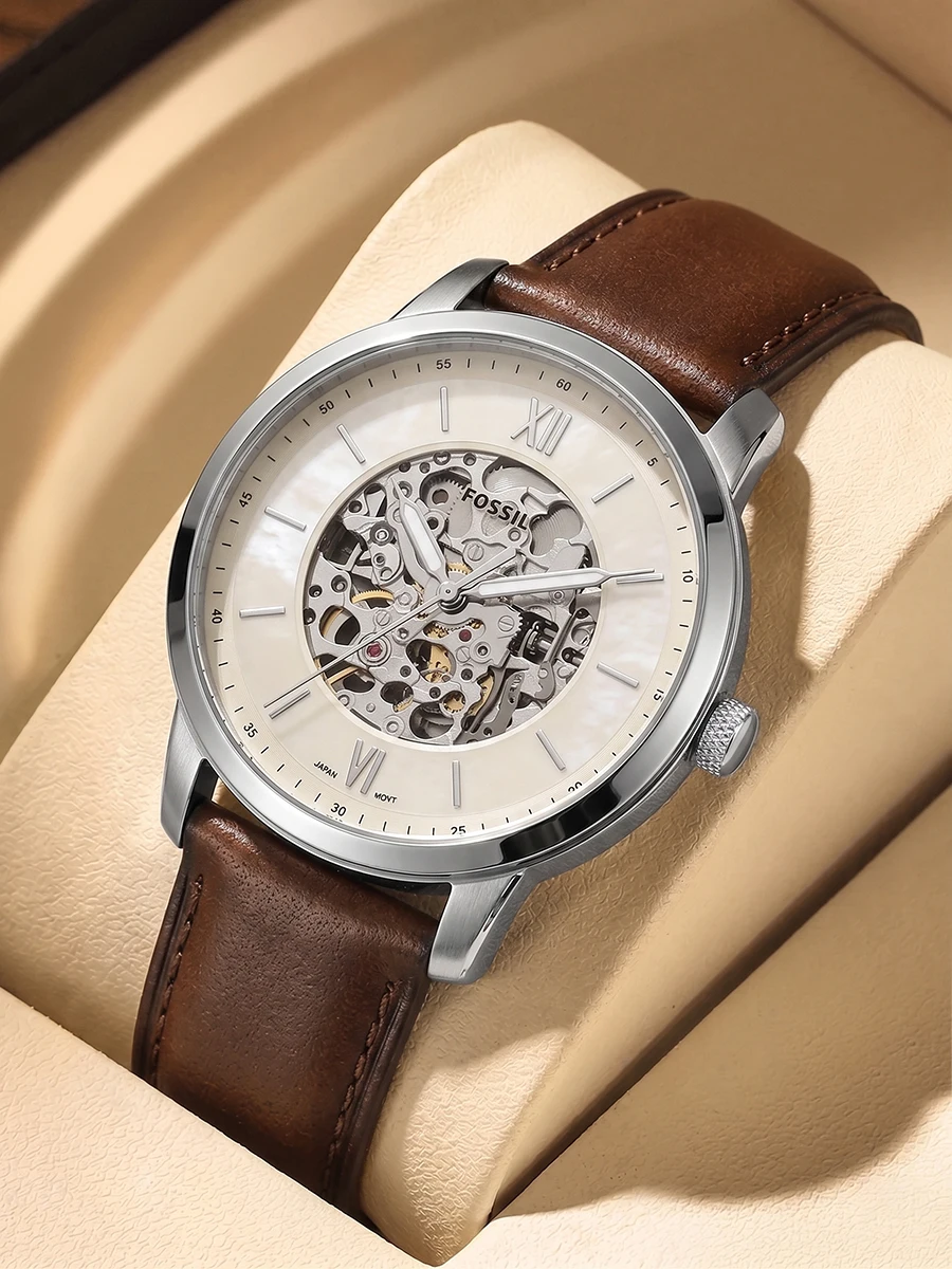 

Fossil ME3184 Neutra Men Automatic Watch Skeleton Mechanical Wristwatch Stainless Steel Brown Leather Strap 5ATM Water Resistant