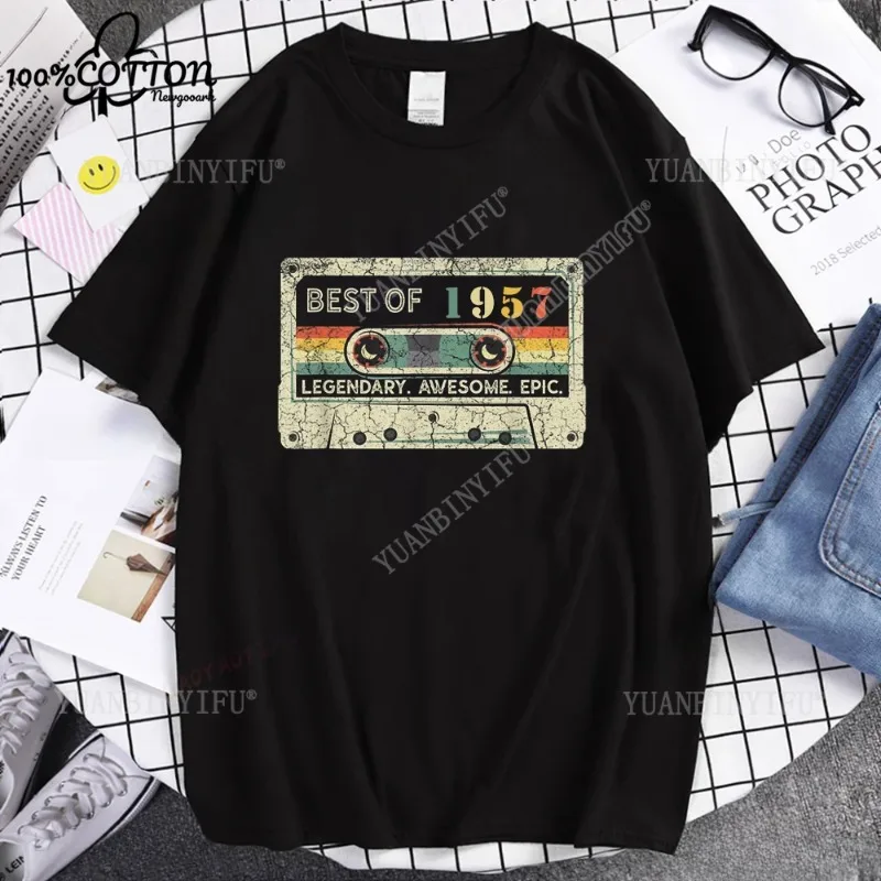 Made in 1957 Year Birthday Party AWESOME SINCE Unisex  Streetwear T-Shirt for Loose 100%Cotton Summer