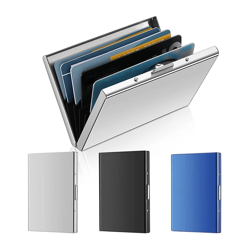 3 แพ็คโลหะผู้ถือบัตรเครดิต 6 ช่องใส่การ์ดสแตนเลส Rfid Blocking บัตรเครดิตกรณี Protector สําหรับผู้ชายผู้หญิง
