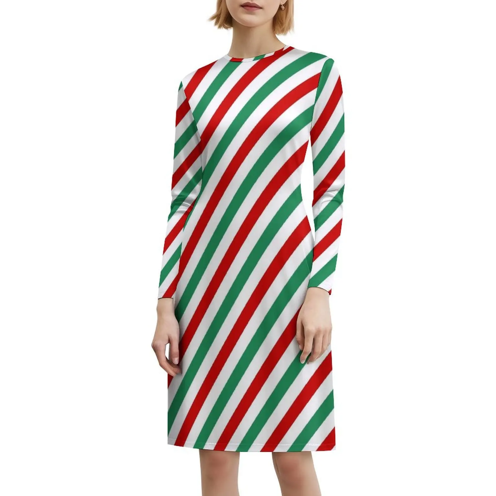 فستان حفلات نسائي من Candycane باللونين الأحمر والأخضر ملابس نادي مطبوعة عصرية للإناث Candycane Candy Christmas Red