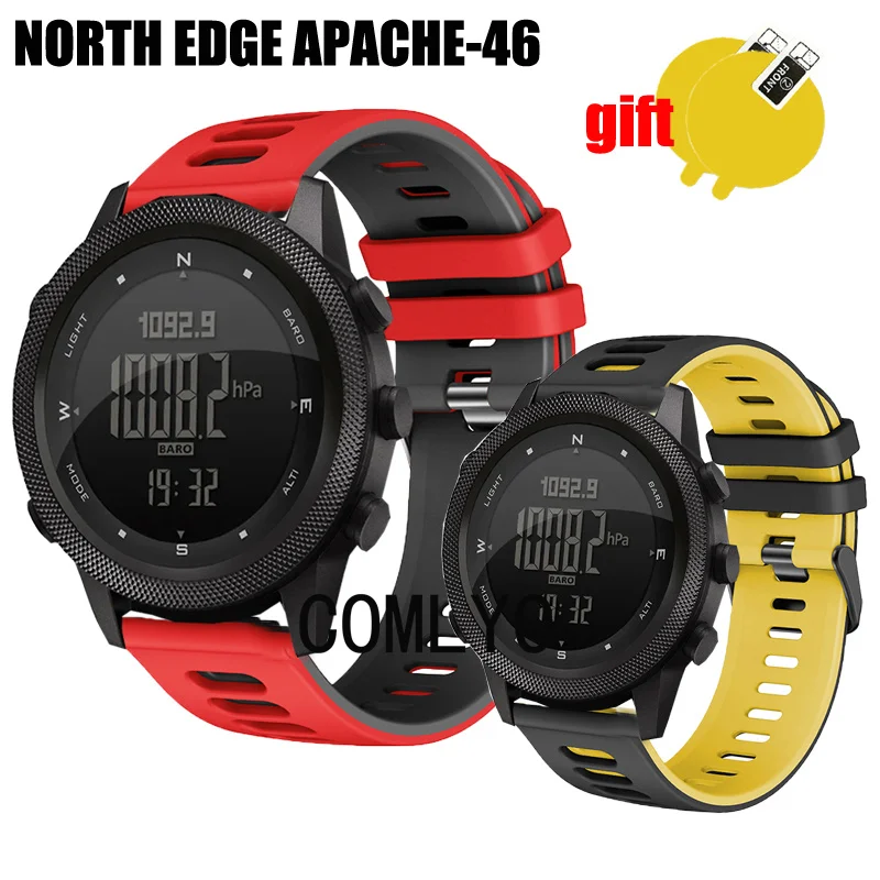 3in1 for NORTH EDGE APACHE-46 DESERT Strap Smart watch Silicone Soft Bracelet Band Screen Protector Film