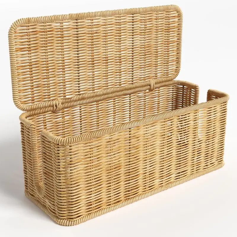 Rattan Cable Organizer Box  2 Open Slots Cords Hider Box Charger Socket Network Line Storage Bin Power Cord Charger Storage Box