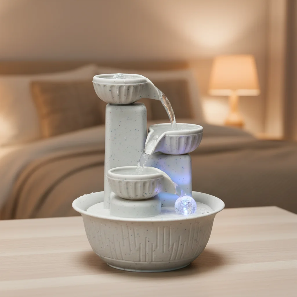 A Three-Layer White Creative Light Luxury Indoor Water Feature Ornament with a Cat Drinking Fountain for Living Room, Study, or Office Decoration