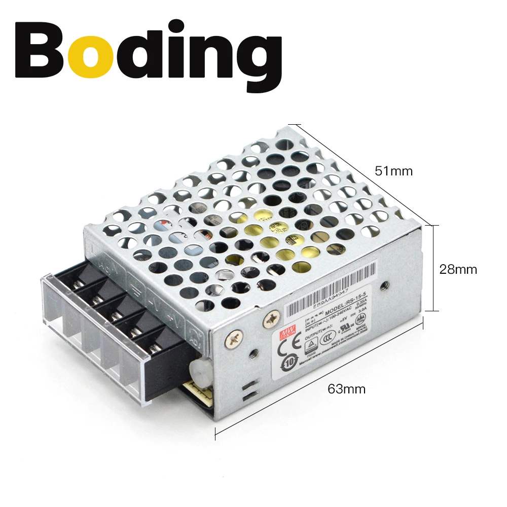 BODING MeanWell 15W Single Output Switch Power Supply RS-15-5 5V 3A Original for Co2 Laser Engraving Machine
