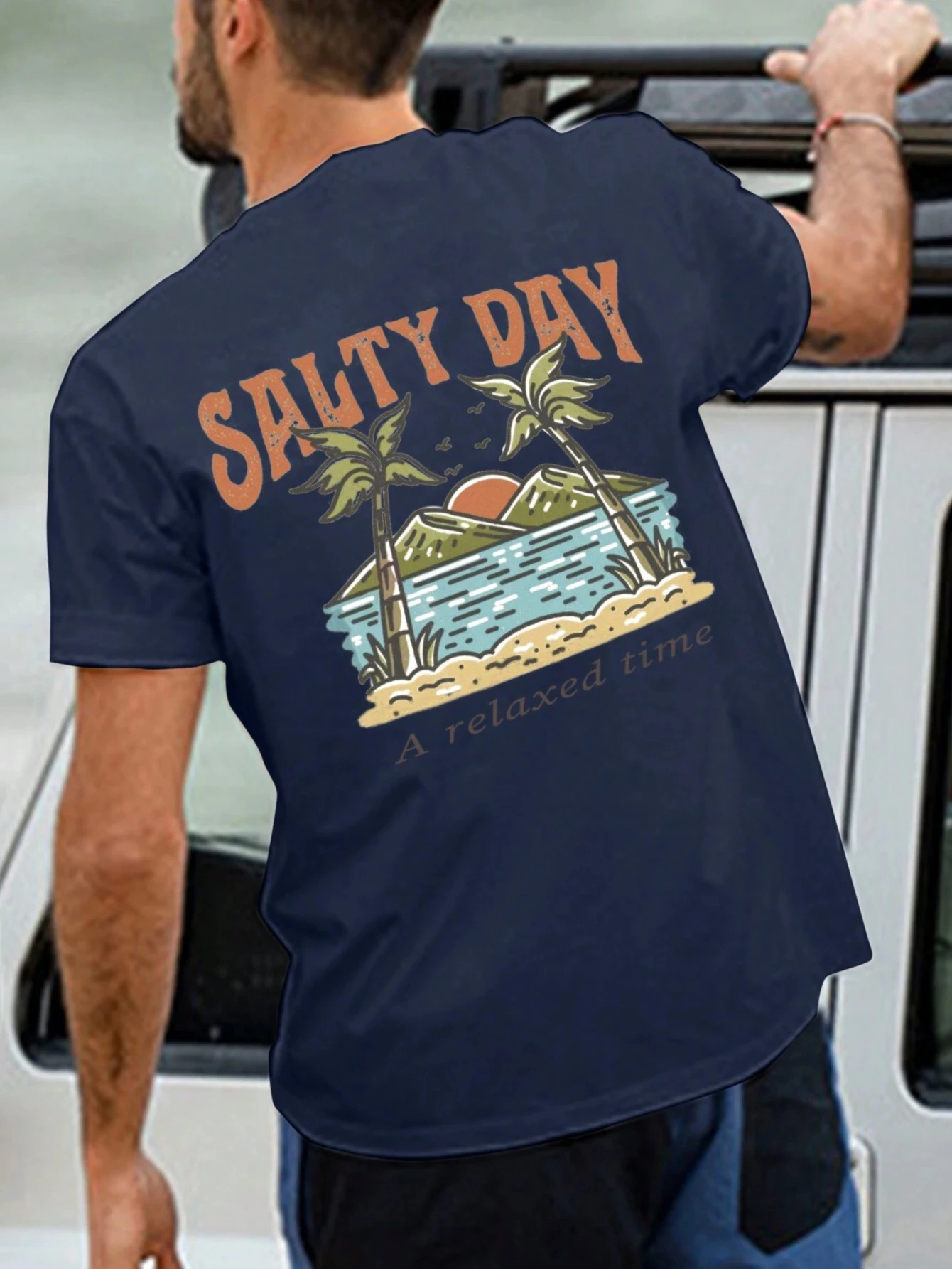 Vintage Salty Day Beach Tropical Palm Tree Graphic Tee Cotton Mens Womens T-Shirt Summer Streetwear