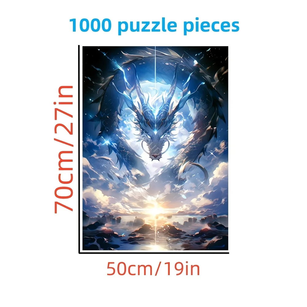 1000 pezzi puzzle drago, cartone senza cuciture per adulti spesso e durevole, 19,7x27,5 pollici, multicolore, rettangolare, portatile, b