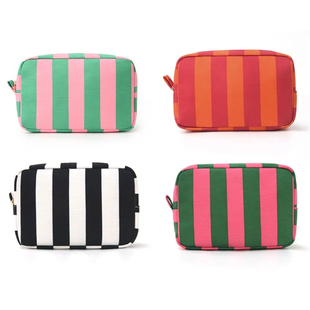 Durable Corduroy Storage Bag Black Green Red High Capacity Travel Makeup Bag Stripe Design Makeup Train Cases Women Girls