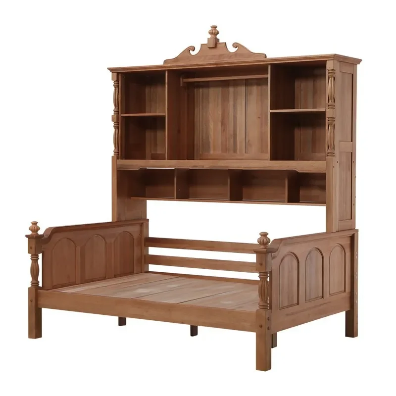 

Sandalwood wardrobe Wood wax oil top cabinet ed All solid wood children's bed Bookcase integrated American cabinet Bookshelf bed