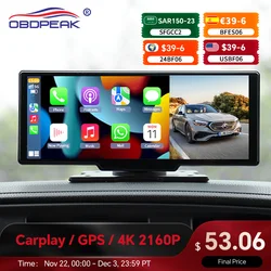 OBDPEAK K2 Dashcam Recorder 4K WIFI Wireless Carplay & Android Auto Dashboard Camera Video DVR Dual Lens Aux Output Mirror Link