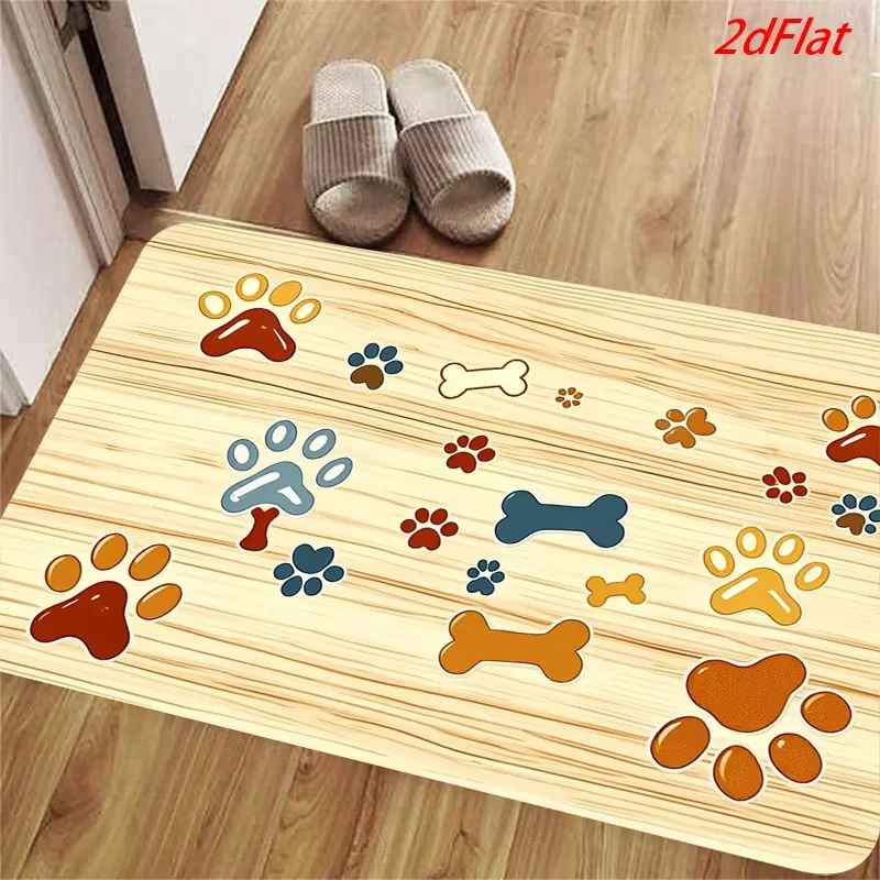 Double Orange Paw Print Welcome Doormat Black Base Pet Themed Non Slip Floor Rug For Entryway Hallway Dog Cat Owner Home Decor