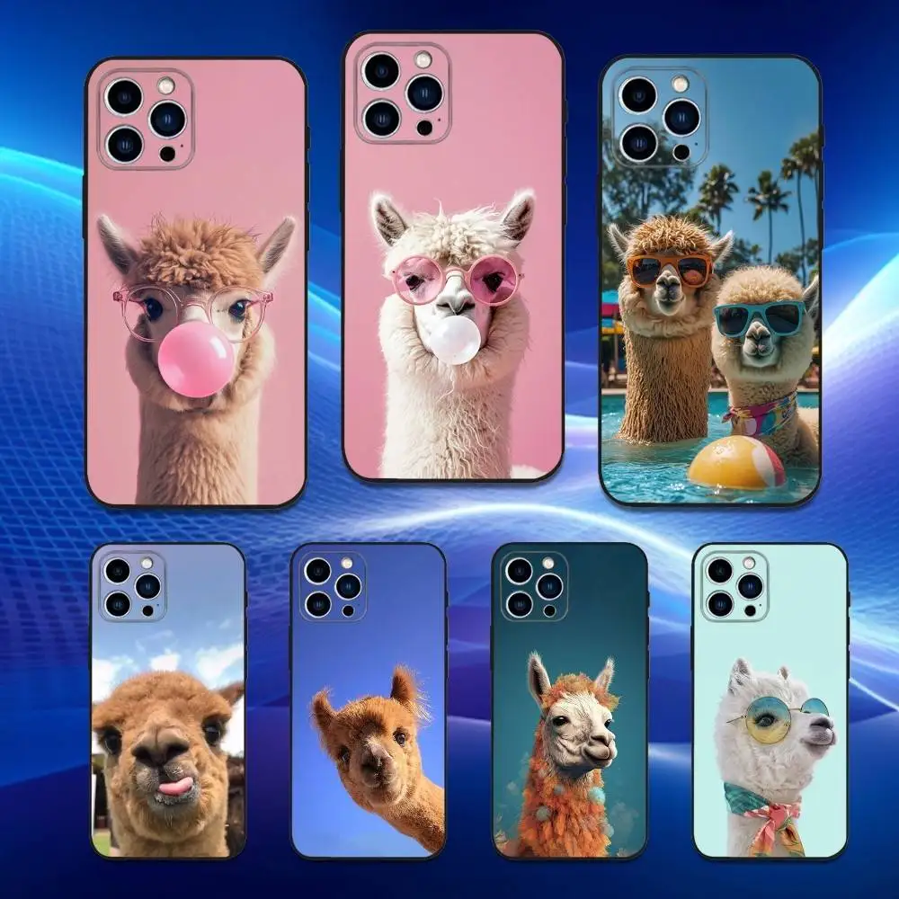 

Funny Animals Alpaca Phone Case For iPhone 16,15,14,13,12,11 Plus,Pro Max,XS,X,XR,SE,Mini,8,7,Soft Silicone Black Cover