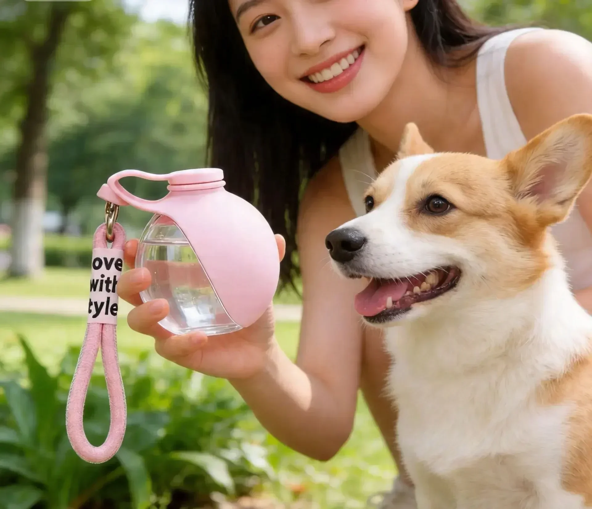 Plastik-Trinkflasche für Hunde und Katzen mit Trageband, faltbarer Outdoor-Wasserspender, auslaufsichere, kompakte Reise-Futterflasche für Haustiere – Detail 5