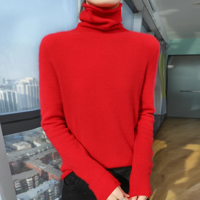 

100% Merino wool autumn-winter new women's sweater turtleneck jumper CHIC sense knitted warm base top