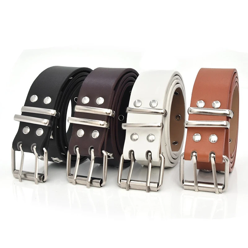 Rivet Belts For Men Women Double Star Eyelet Grommet Waist Strap Adjustable Punk Waist Belt Double Pin Buckle Y2k Style Belts