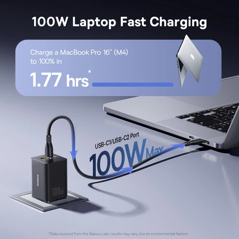 Baseus 100 Вт Быстрое зарядное устройство GaN Зарядное устройство для iPhone 17 16 Xiaomi Samsung Ноутбук Планшет USB C Зарядное устройство QC PD Зарядное устройство USB для телефона