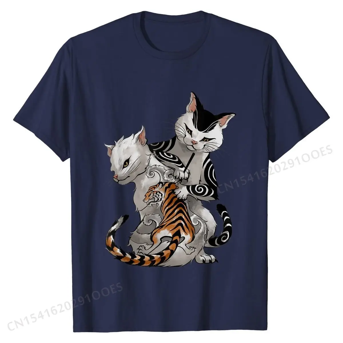 Irezumi Cat Artist with Traditional Japanese Tattoo T-Shirt Casual T Shirt Tops Shirt for Students Hip Hop Casual Top T-shirts