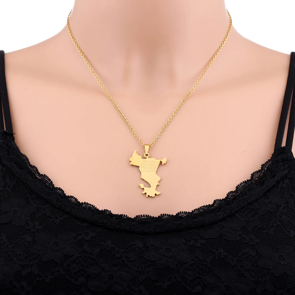 France Mayotte Island Map Flag Pendant Necklace Stainless Steel Gold/Silver Color Men Women Ethnic Map Jewelry Gift