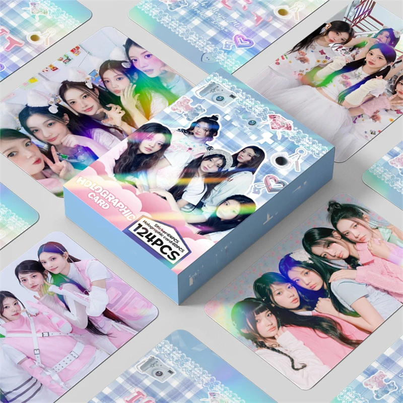 124pcs/set Holographic Cards Glitter Cards Stickers Postcards Photo Cards YUNAH WONHEE IROHA Collectible Cards Laser Cards