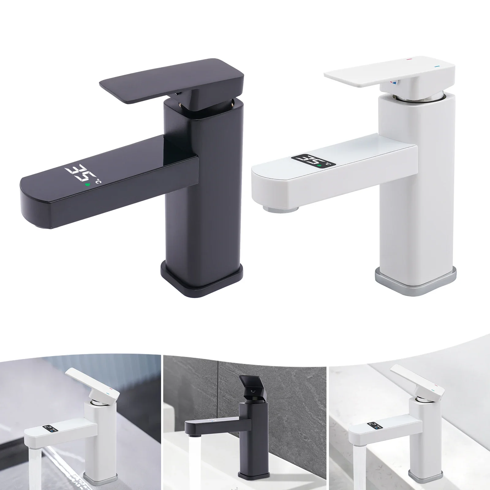 Robinet de salle de bain numérique LED, contrôle de l'eau chaude et froide, bobine en céramique, anti-fuite, Installation facile, Design moderne