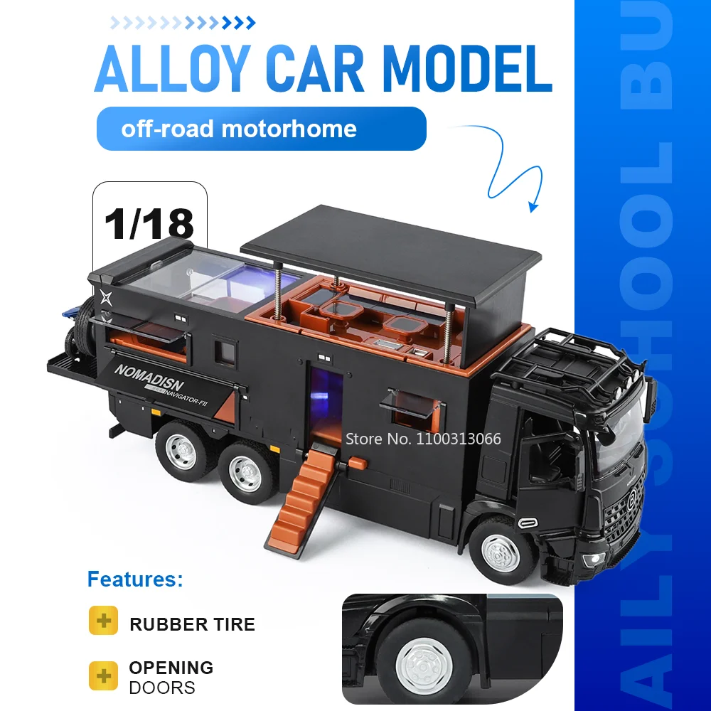 

1:18 Off-road Motorhome Car Alloy Diecast Model Toy Doors Opened Rubber Tire Folding Rearview Mirror Vehice Cool Gift for Friend