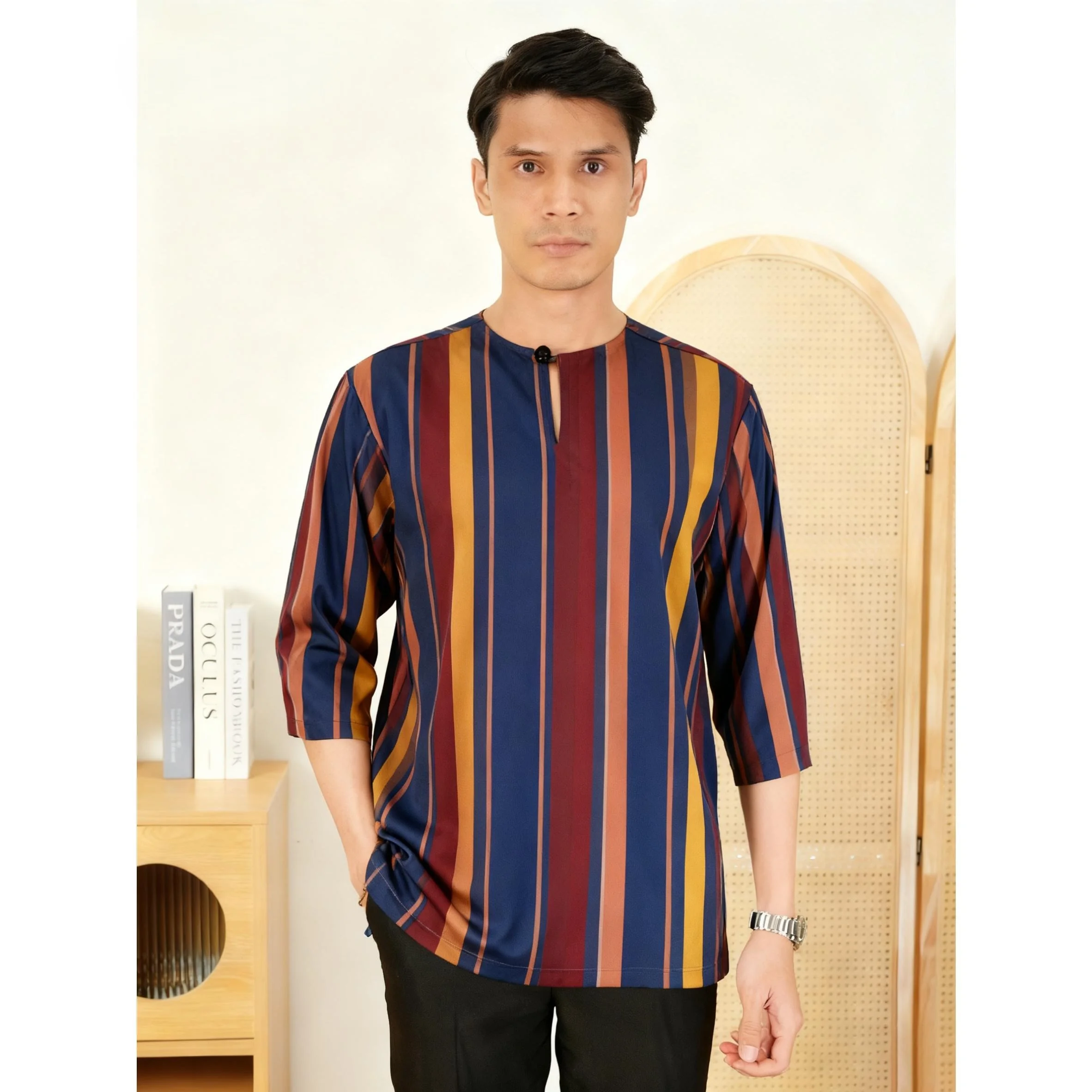 بلايز بأكمام قصيرة ملابس صلاة إسلامية فاخرة على الطراز الأفريقي البرنز ثلاثية الأبعاد أزياء مطبوعة النمط العربي الوطني Maroc Homme #1