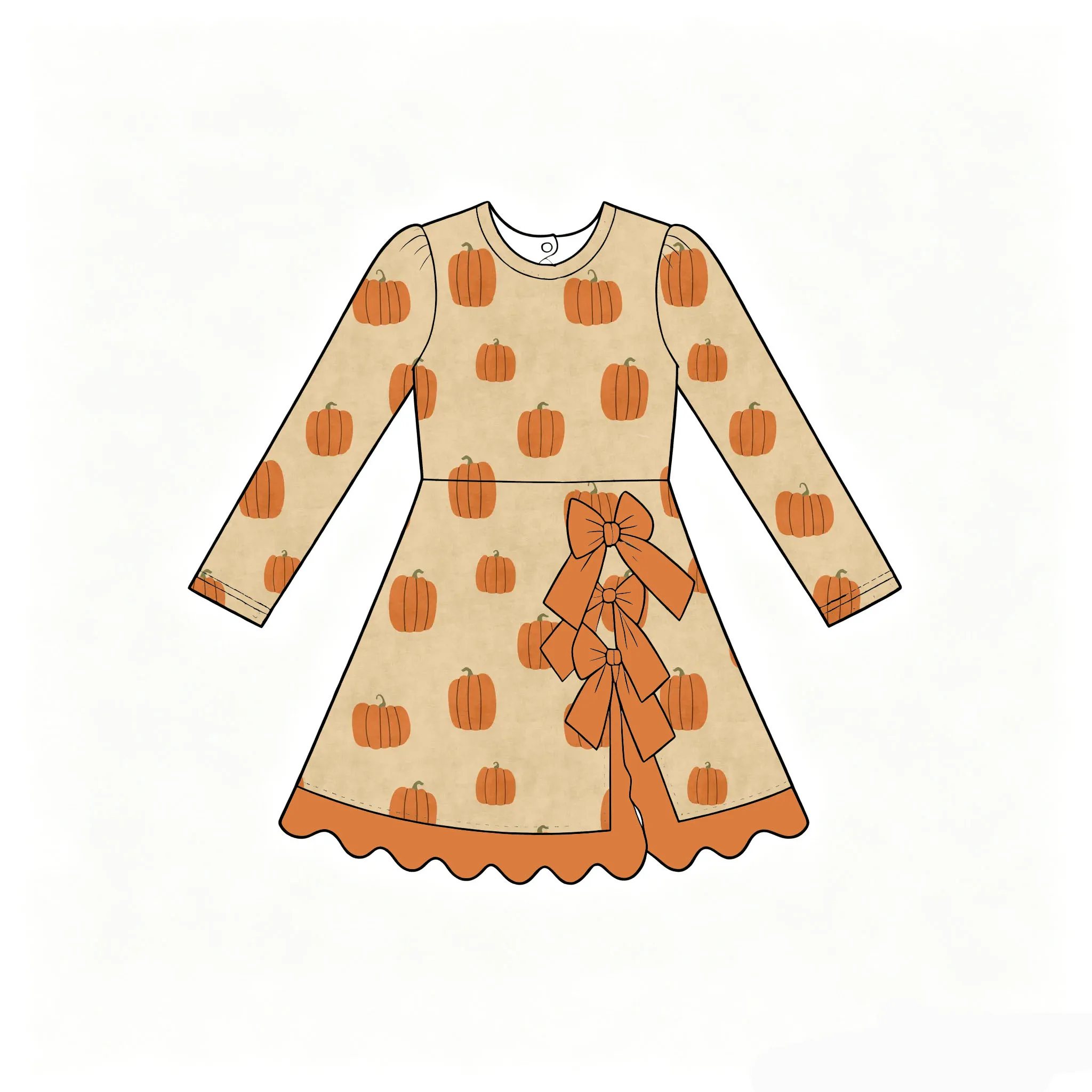Toddler Girls Thanksgiving Dress Long Sleeve Pumpkin Chicken Print Bow Decoration Safety Pants Buttons on Back