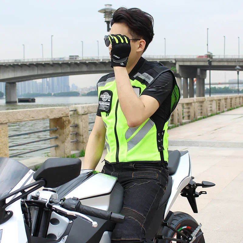 Motorcycle Riding Vest Warning Safety High Visible Rider Waistcoat Racing Moto Cycling Reflective Light Outdoor Sport Clothing